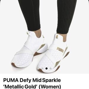 PUMA Women's Defy Mid Sneakers - White and Gold